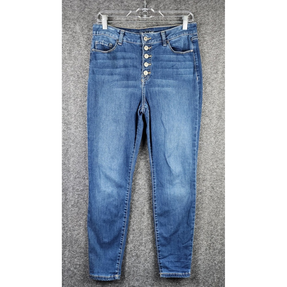 Rewash Jeans Womens 11 Skinny Blue High Rise Button Fly Frayed Hem EUC